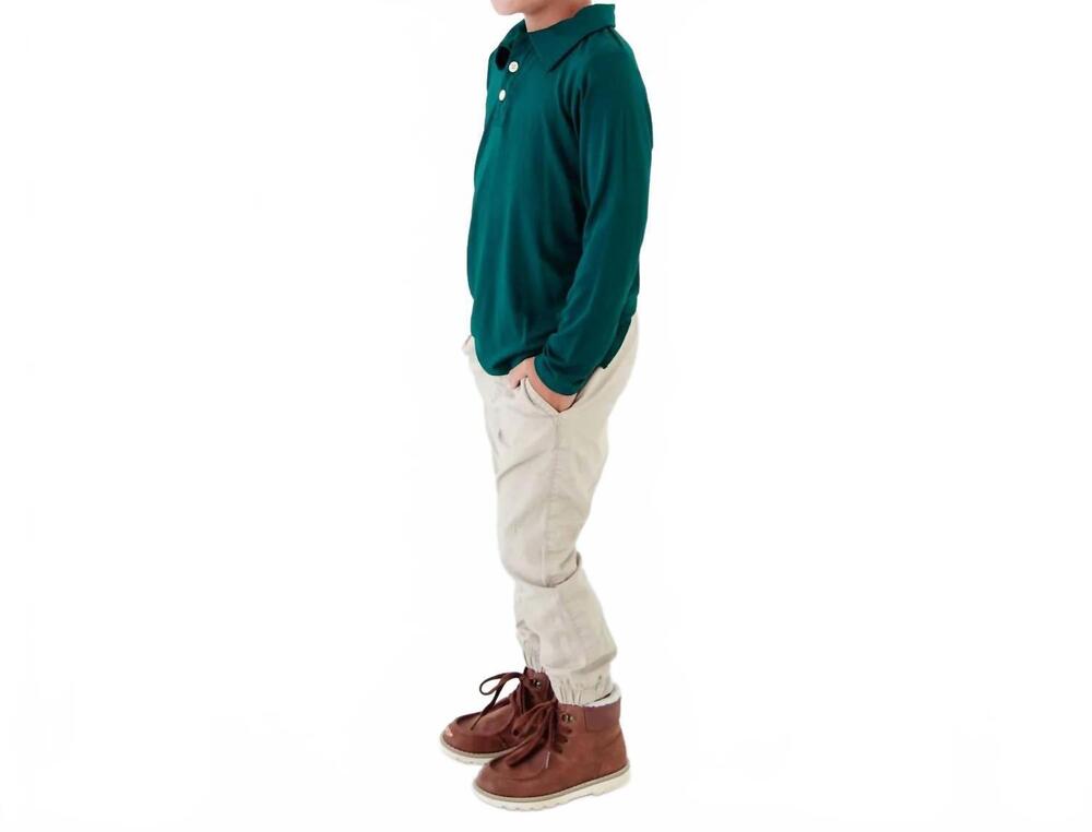 NEW DREAMIERE long sleeve bamboo polo shirt set in green